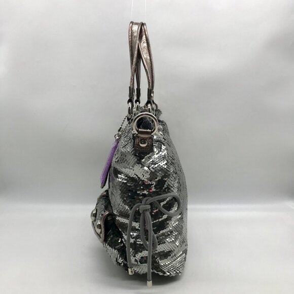 Coach Stone Gray Blue Poppy Sequin Spotlight Convertible Tote Bag 13821 - Picture 2 of 11